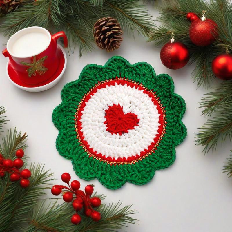 Christmas Heat-Resistant Table Protection Coasters Artistic Crochet Placemat Christmas Decorations Cute 7 Styles