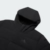 adidas Geacă călduroasă de puf pentru bărbați, cu glugă Helionic, culoare uni, mâneci lungi, model KE5404