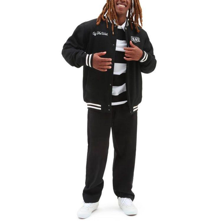 Vans CHECKERBOARD RESEARCH VARSITY Jackets Men's Black Baseball Collar Moderate Other VN0A7S92BLK