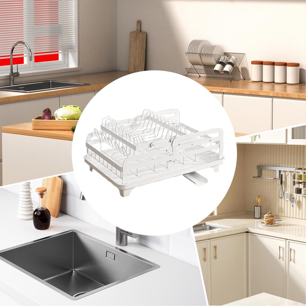 Dish Drying Rack Dish Racks for Kitchen Counter 2-Tier Draining Tray for Bowls Pots Pans Cups Utensils Cutlery Cookware RV