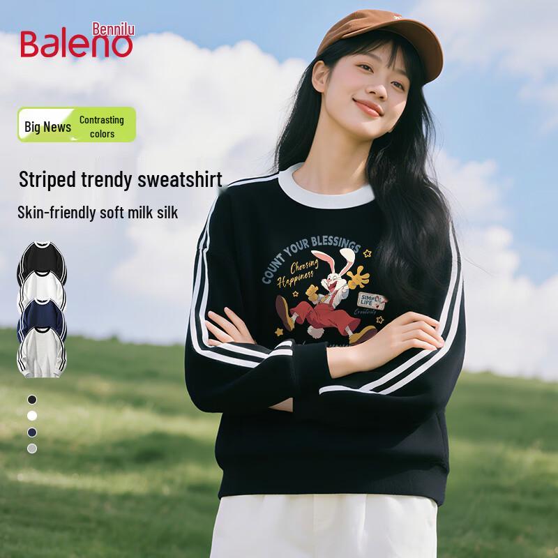 Baleno Women's 2026 Spring/Autumn American Vintage Round Neck Pullover Sweatshirt