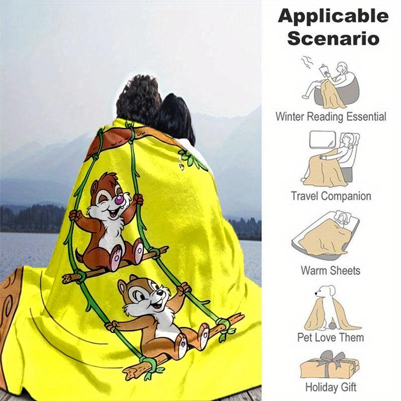 1pc, Disney Chip & Dale Throw Blanket Cute Cartoon Animal Design for Home Decor, Couch Cover, Outdoor Use, Travel, Camping, Car, Beach