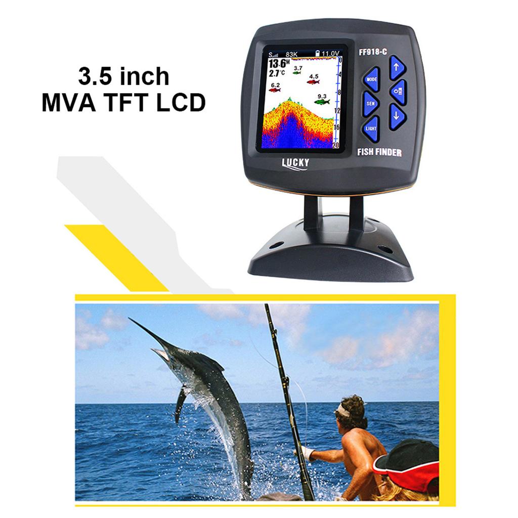 Color Screen Fish finder Color Screen Wired Fish Finder Dual Frequency 328ft/100m Water Depth Boat Fish Finder