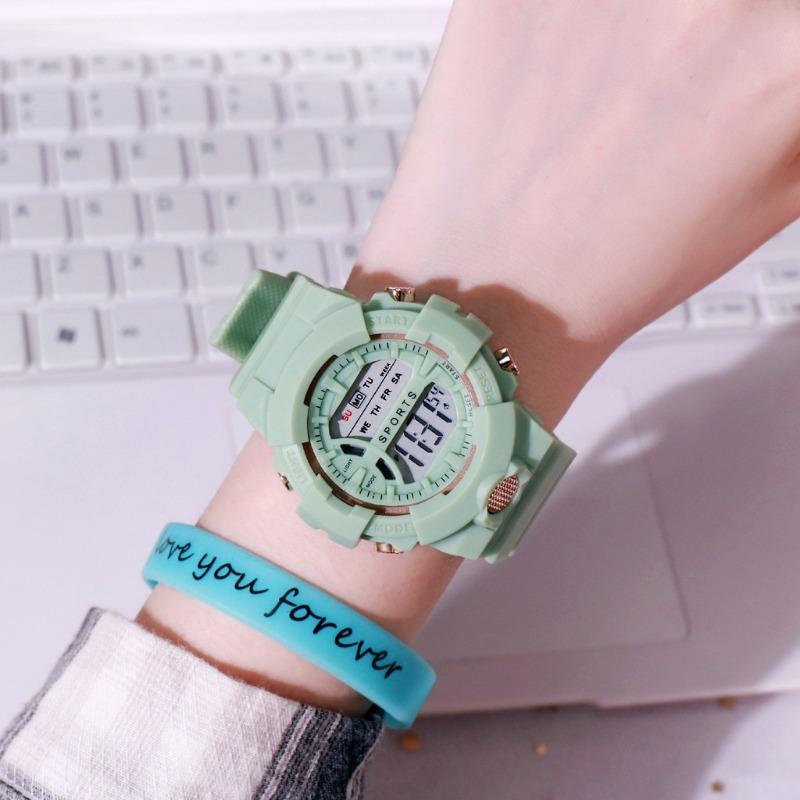 Student electronic watches, fashionable white electroplated gold casual wristwatches, unisex Korean trendy multifunctional luminous electronic watches