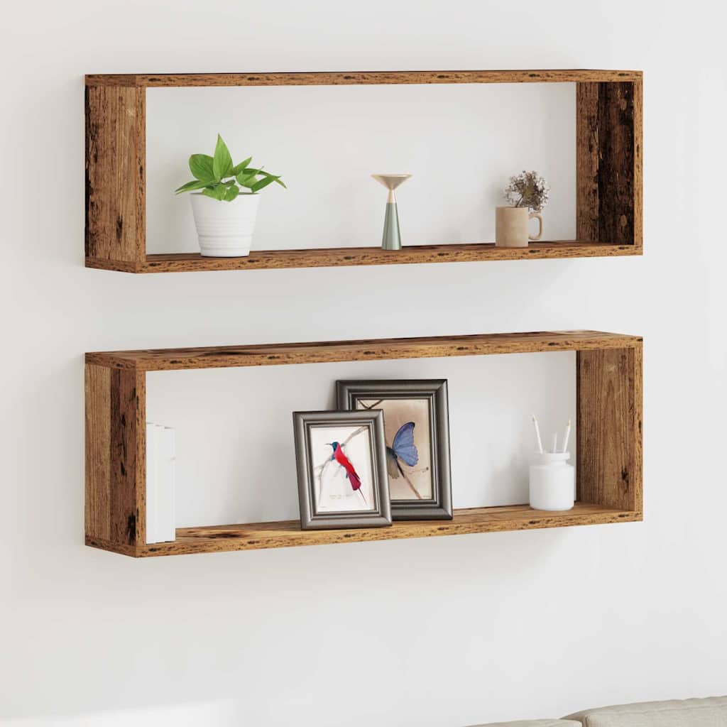 Wall Shelves 2 pcs Reclaimed Wood Look 80 x 15 x 26 cm Engineered Wood