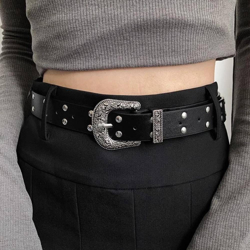 Retro Punk Belt Gothic PU Leather Waistband Casual Rivet Belts