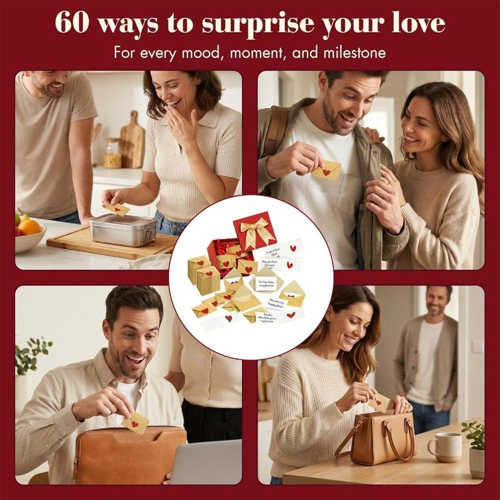 30/60Pcs Heart Stickers Love Letters Envelope Set Blank Mini Cards Mini Cards Set  Valentine's Day