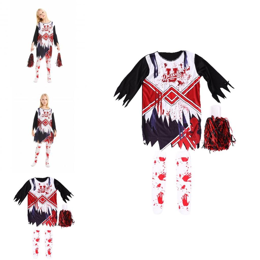 Vibrant And Comfortable Girls Zombie Cheerleader Dress Costume For Halloween