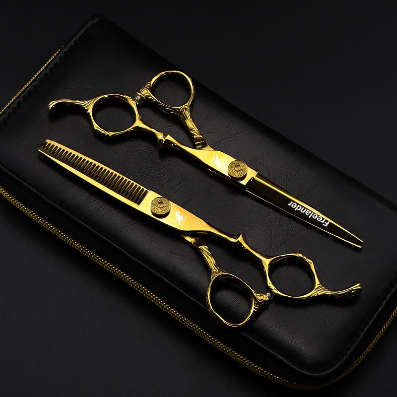 6.0 Inch Gold Large Wood Grain Handle Hair Scissors, Hair Scissors, Flat Scissors, Bangs Scissors, Tooth Scissors, Thin