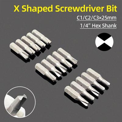 X Shape Screwdriver Bits C1 C2 C3 Special Head Screw Driver Bit 1/4” Hex Shank 25mm Repair Electric Drill Hand Tools Accessories