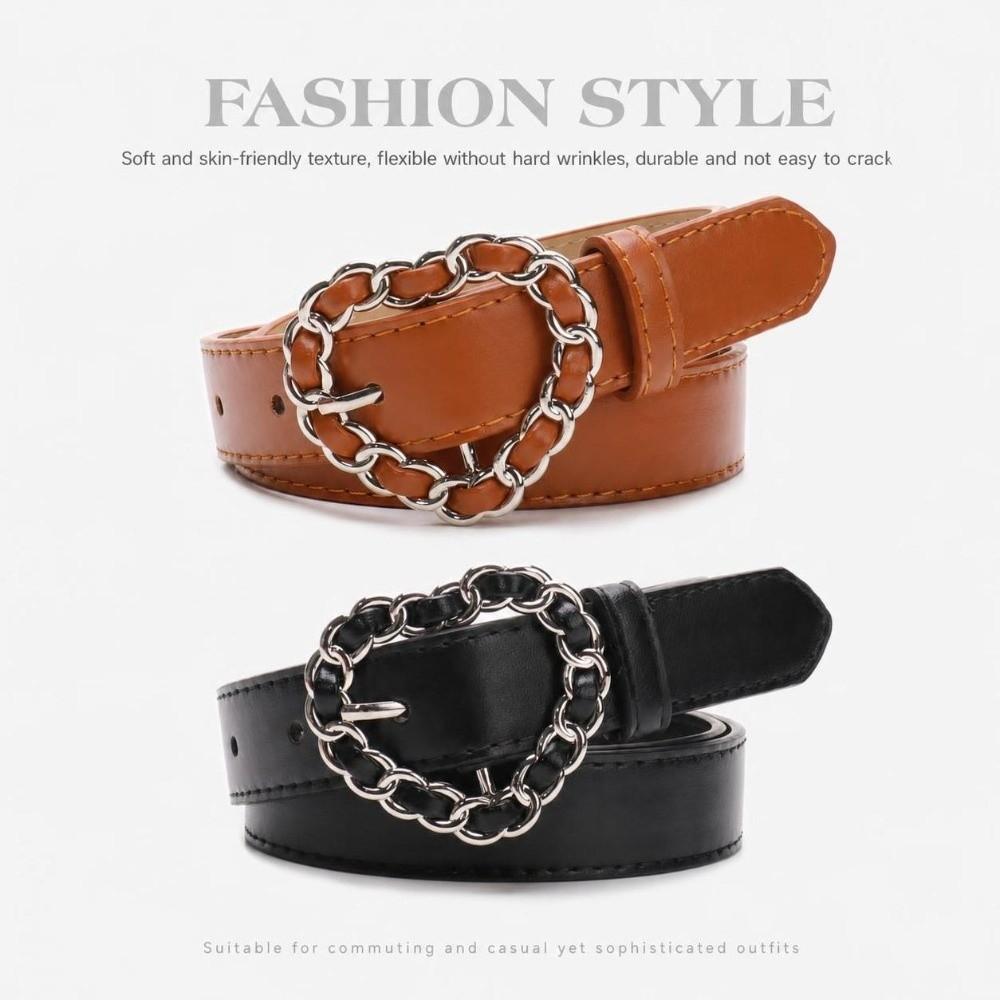 Adjustable Heart Buckle Belt Vintage Faux Leather Waistband Decorative Waist Belt  For Women