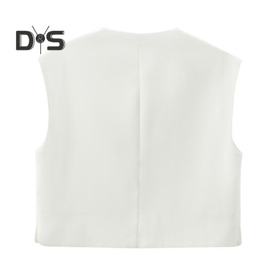 Women Vest Single-breasted Sleeveless Round Neck Solid Color Leopard Print Button Commuting Dating Casual Short Type Daily Wear Coat