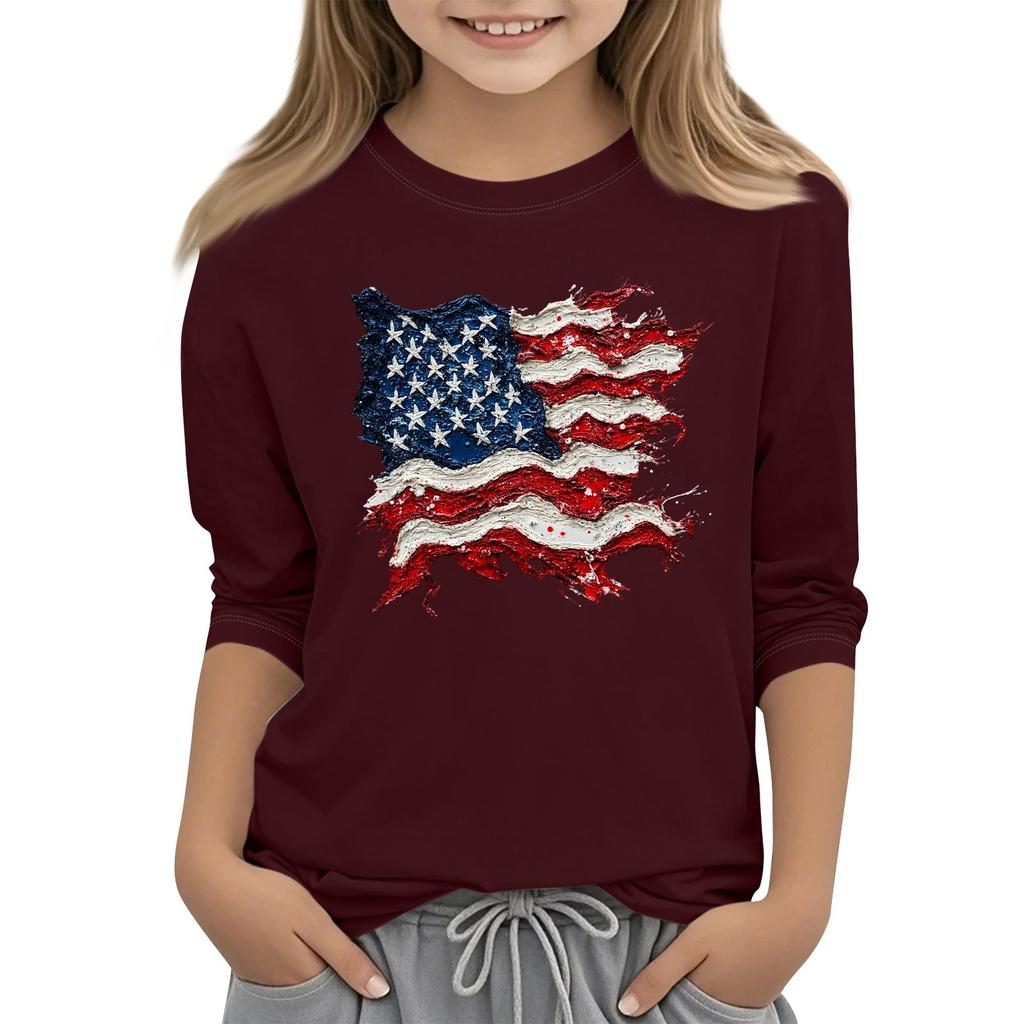 Children's Fashion Printed Round Neck Three-quarter Sleeve Top Casual T-shirt
