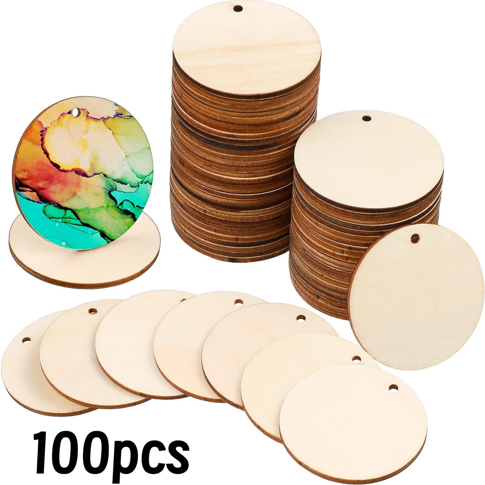 

100Pcs 2.5/5cm Unfinished Wood Circles with Holes Round Wood Discs for DIY Crafts Party Birthday Christmas Decoration 2.5cm