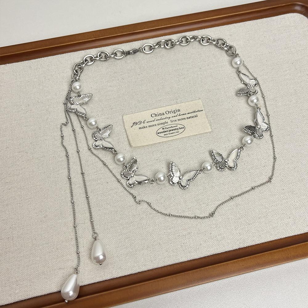 Strass Schmetterling Perlen Choker Halskette Schmuck Glänzender Quasten Choker Brautschmuck