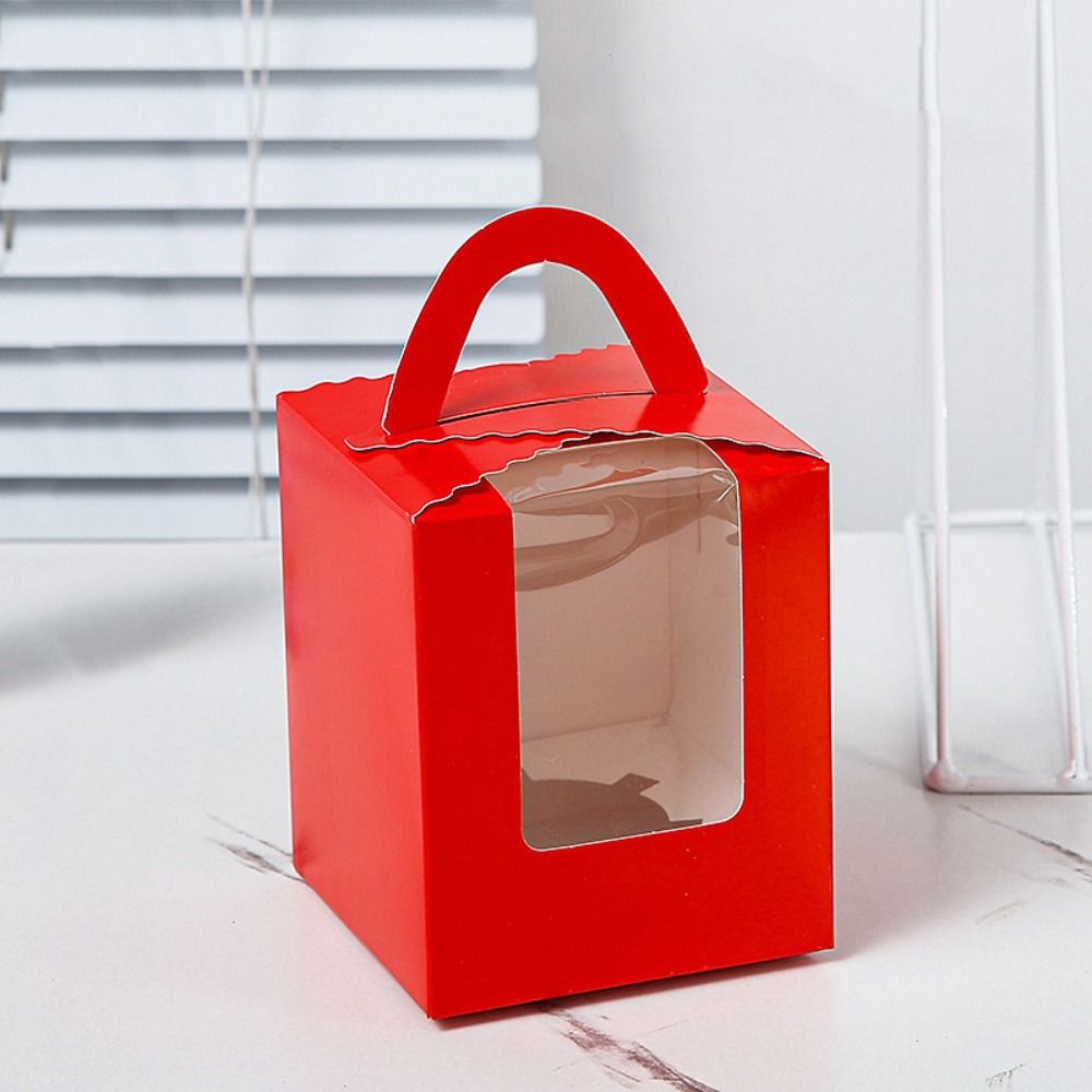 50pcs Portable Cupcake Box With Handle Clear Window Muffin Box Disposable With Inner Tray Pastry Box Dessert Display