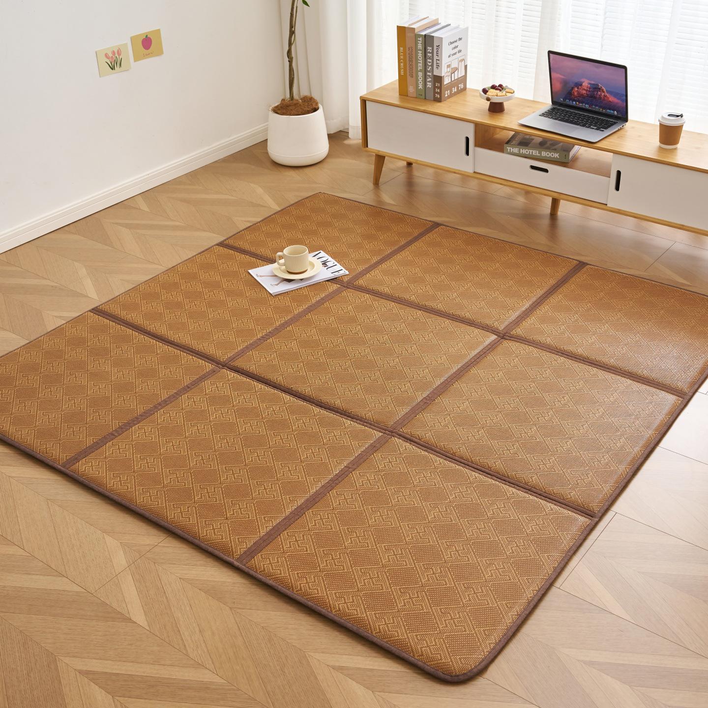 Foldable Rattan Tatami Floor Mat - Summer Sleeping & Crawling Mat with Storage 60x120cm (Two Sections)