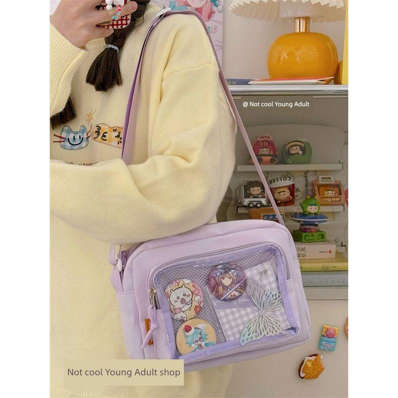 

Two-Dimensional Transparent Crossbody Bag Japanese College Style Cell Phone Small Bag Women s Snack Bar Plate Cartoon Backpack Doll Bag Purple