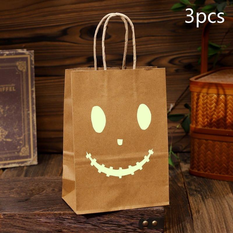 Halloween Kraftpapier Tasche Fluoreszierende Teufel Geist Tragetasche Geisterfest Party Geschenkverpackungstasche Frohen Halloween Tag Süßigkeiten Tasche