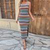 Women's Dress Casual Striped Holiday Dress With Sleeveless Square Neck