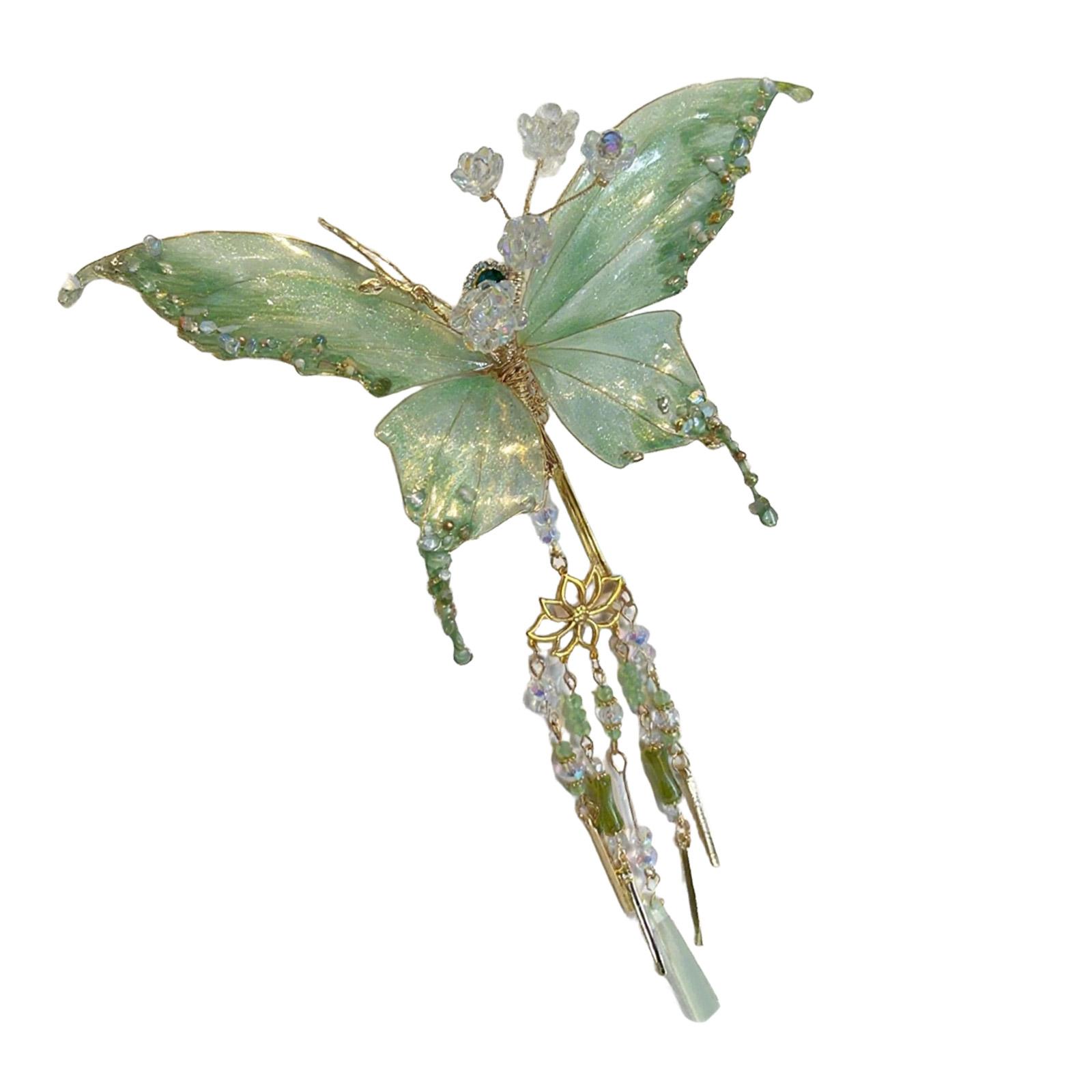

Ancient Tassels Butterfly Hair Clip For Women Chinese Traditional Festival Wear Special Occasion Hairstyling Accessories зелёный