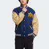 Adidas Originals Trefoil Mc Varsity Jacket With Patchwork Print And Snap Buttons Men Jacket Blue HZ7092