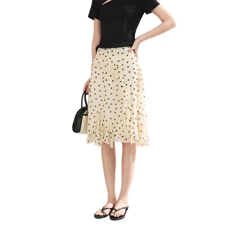 Women s Polka Dot Ruffle A-Line Chiffon Skirt S