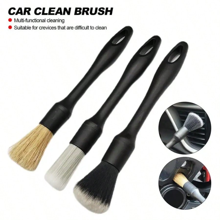 3Pcs Car Cleaning Brush Kit, Soft Auto Detailing Brushes for Interior Exterior Air Vents Dashboard Cleaning Tools
