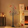 Vintage Glowing Tree With Cardinals, Trees With Cardinals, Little Red Bird Trees Light, Christmas Tree With Berries