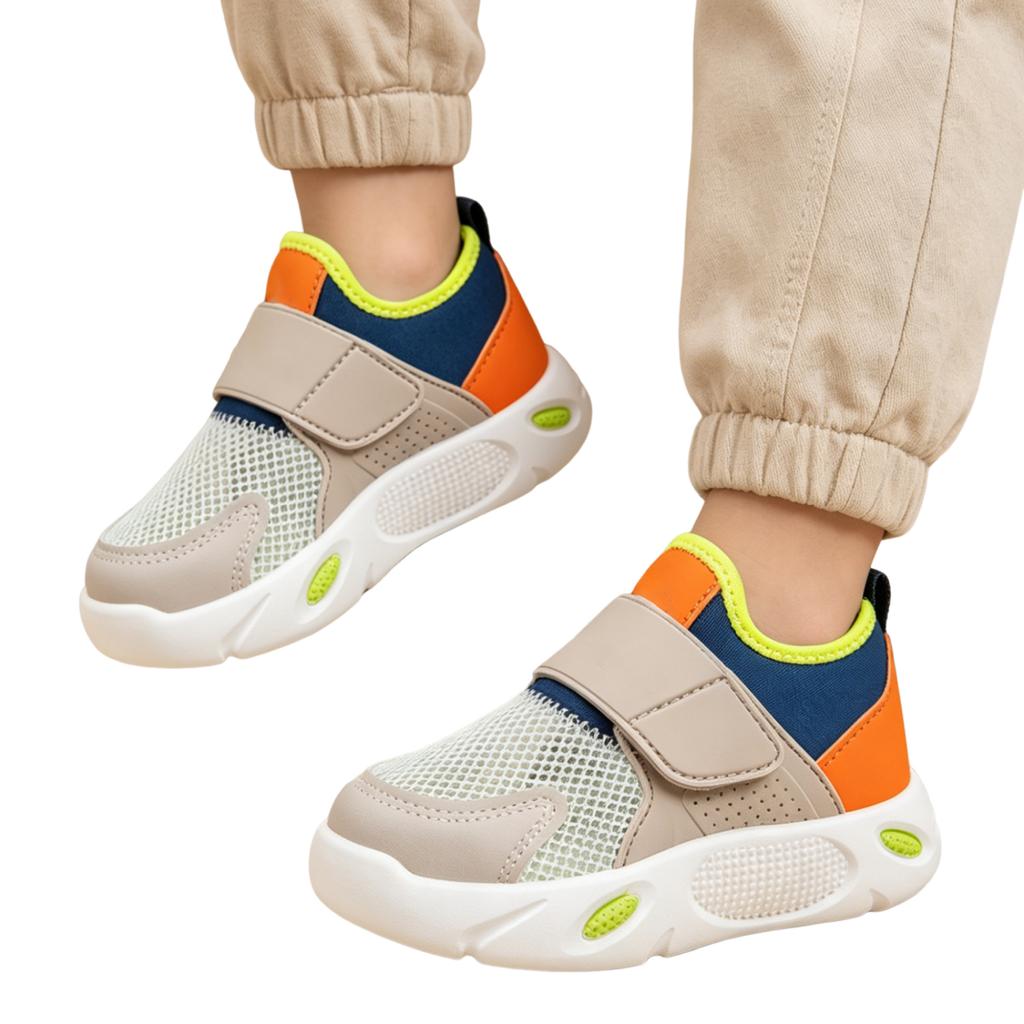Breathable Kids Sneakers Lightweight Mesh Upper Adjustable Strap Slip Resistant Sole Casual Athletic Shoes for Children