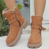 Cow Suede Plus Wool Warm Cotton Boots Winter New Round Toe Sleeve Metal Buckle Side Zipper Platform Shorthole Boots