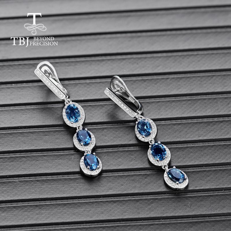 Long Earrings Natural London Blue Topaz Oval 5*7mm Long Style 925 Silver Earrings Simple Luxury Design for Solemn Lady Nice Jewelry Gift