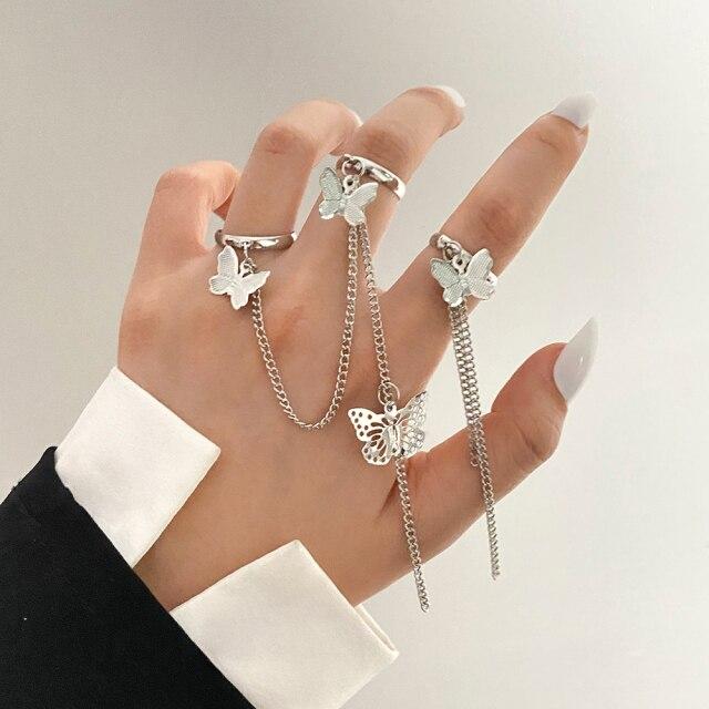 Zovoli Punk Cool Hiphop Women Chain Rings Multi Layer Adjustable Open Finger Rings Set Metal Alloy Man Rings Event Gathering Souvenir Present