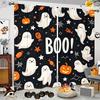 Set Of 2 Halloween Fun Pumpkin Print Curtains Pole Bag Home Decoration Room Made Polyester