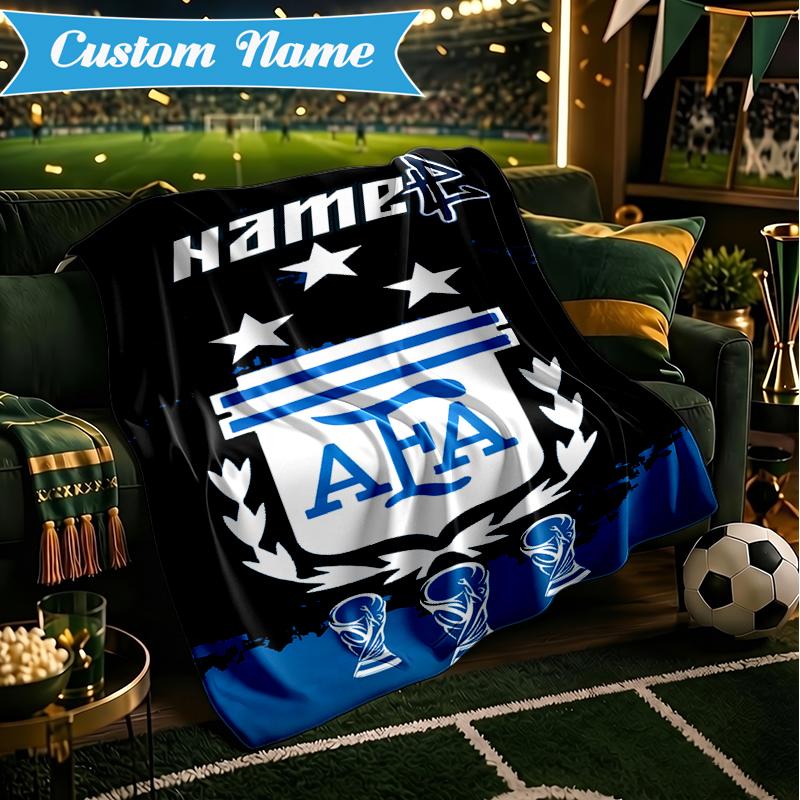 Custom Name Argen-tina Football Crest Blanket Lightweight Ideal Bedding Blanket Perfect for Travel, Camping, Living Rooms, Sofas, Christmas Gift