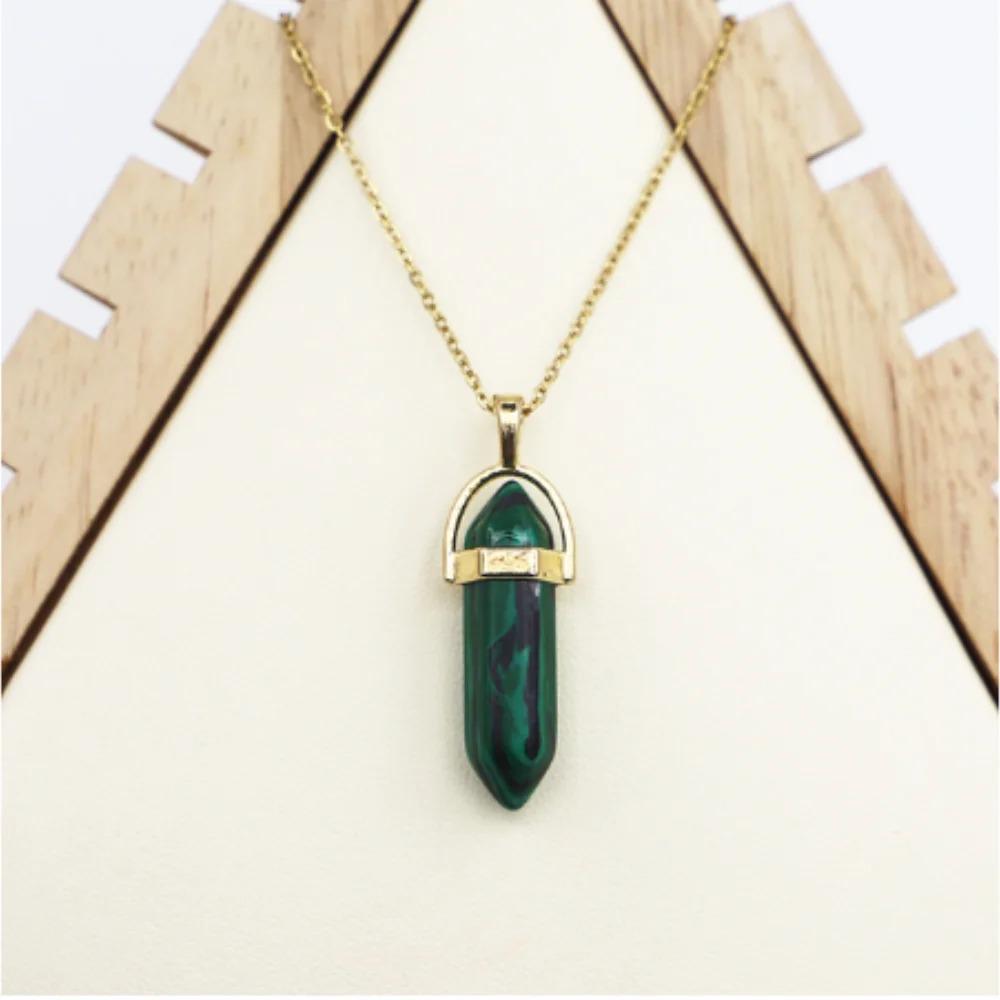 Crystal Agate Hexagonal Pendant Necklace with Gold Alloy Chain and Adjustable Extension