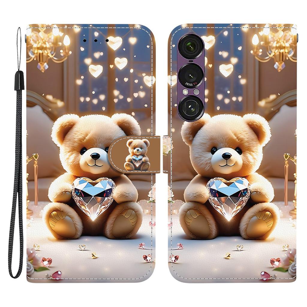 For Sony Xperia 1 VII Leather Case Stand Wallet Pattern Printing Phone Cover with Wrist Strap