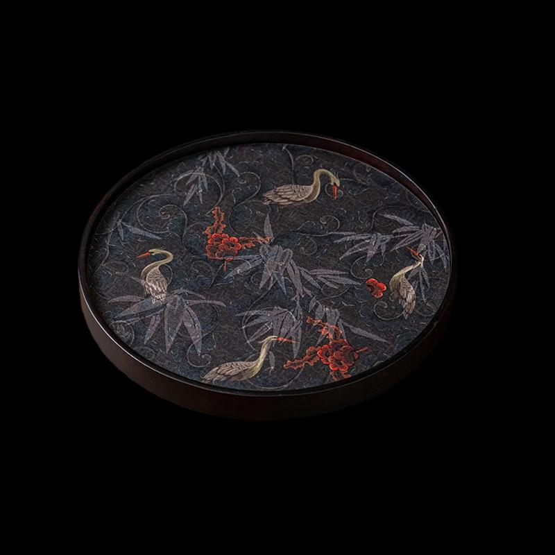 New Chinese Retro Double-Sided Crane Wooden Tea Tray