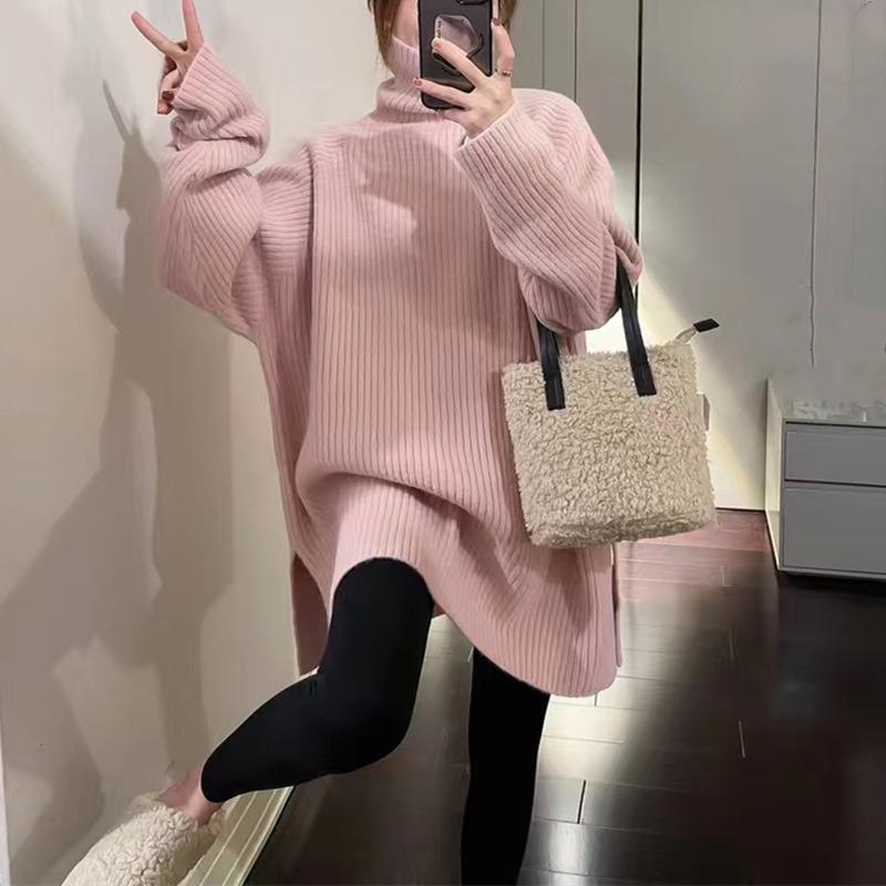Loose and lazy turtleneck pullover sweater with women's soft waxy solid color casual versatile knitted bottoming shirt top