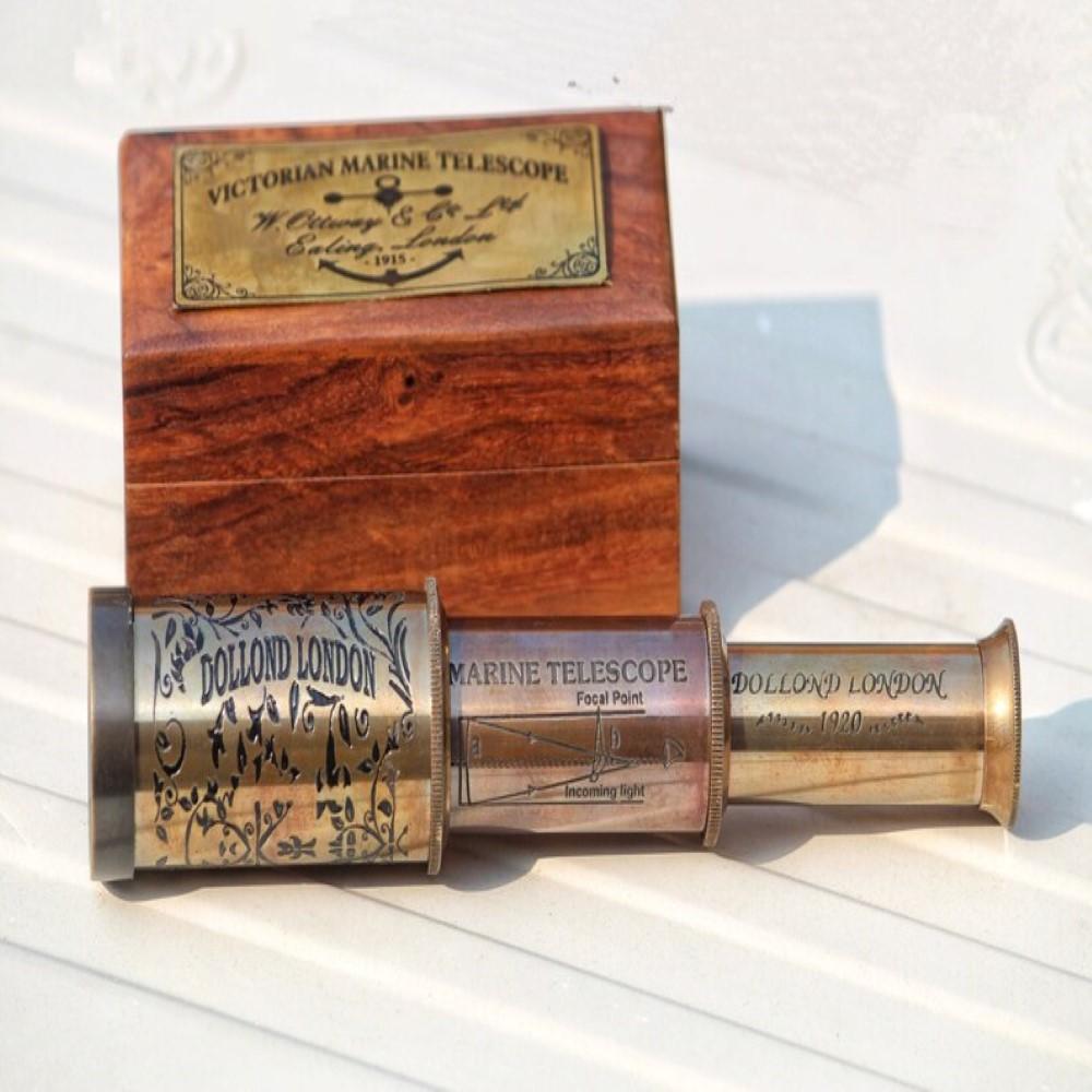 Nautical Brass Telescope – 10.16 cm, Vintage Style with Wooden Case