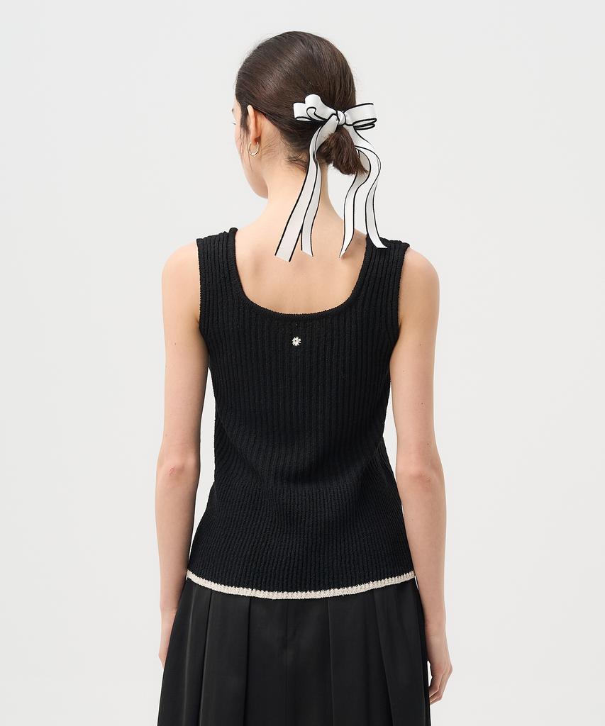 Pelimela 2-Way V-Neck Square Neck Knit Sleeveless (Black)