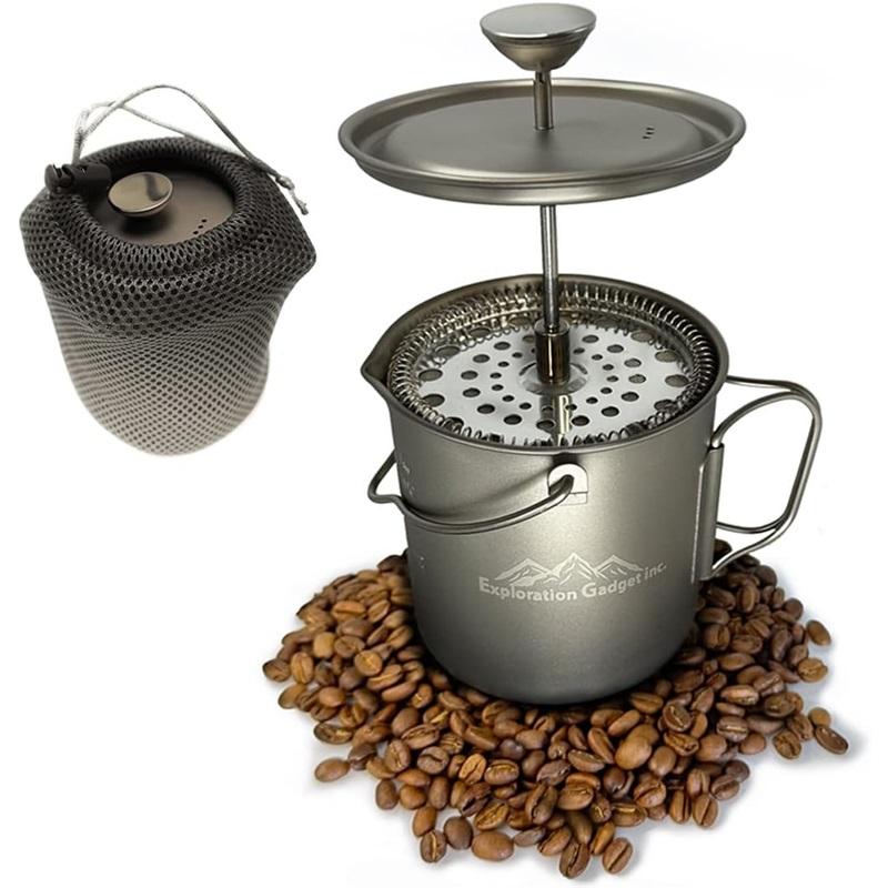 

Кофеварка Alocs Titanium Camping Coffee Maker может использоваться как френч-пресс, кофейник, титановая чашка, чайник, походная посуда 1383 серый