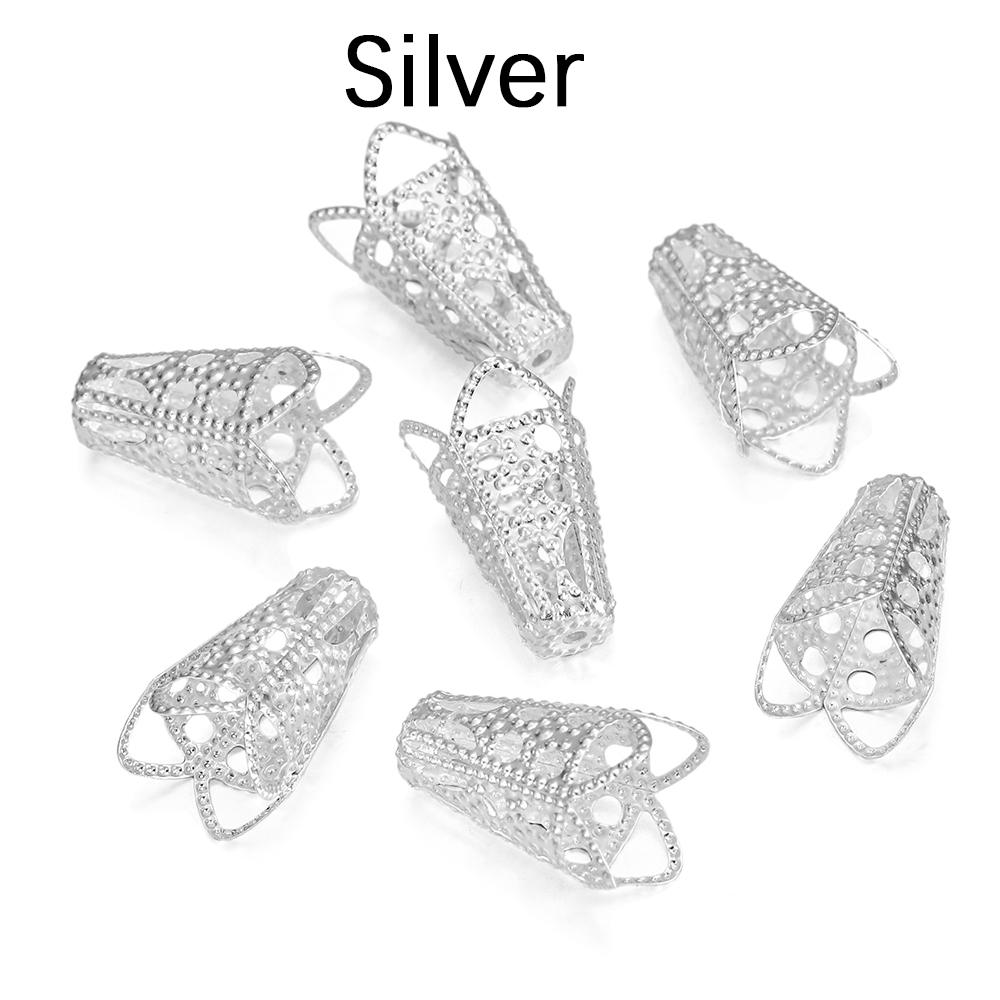 

50pcs/lot Filigree Hollow Trumpet Flower Shape Cone End Beads Caps For DIY Bracelet Earrings Jewelry Makings Supplies accessorie 10 x 16mm серебряный