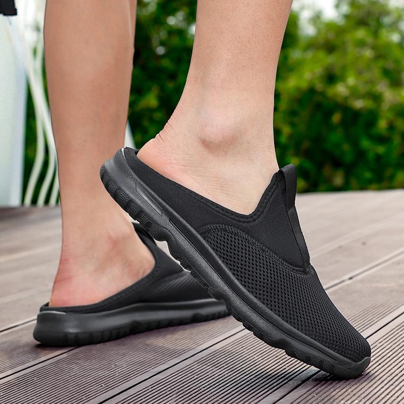 36-46 Unisex Slippers Men's Half Slippers Mesh Meter-breathable Men's Black Mueller Shoes