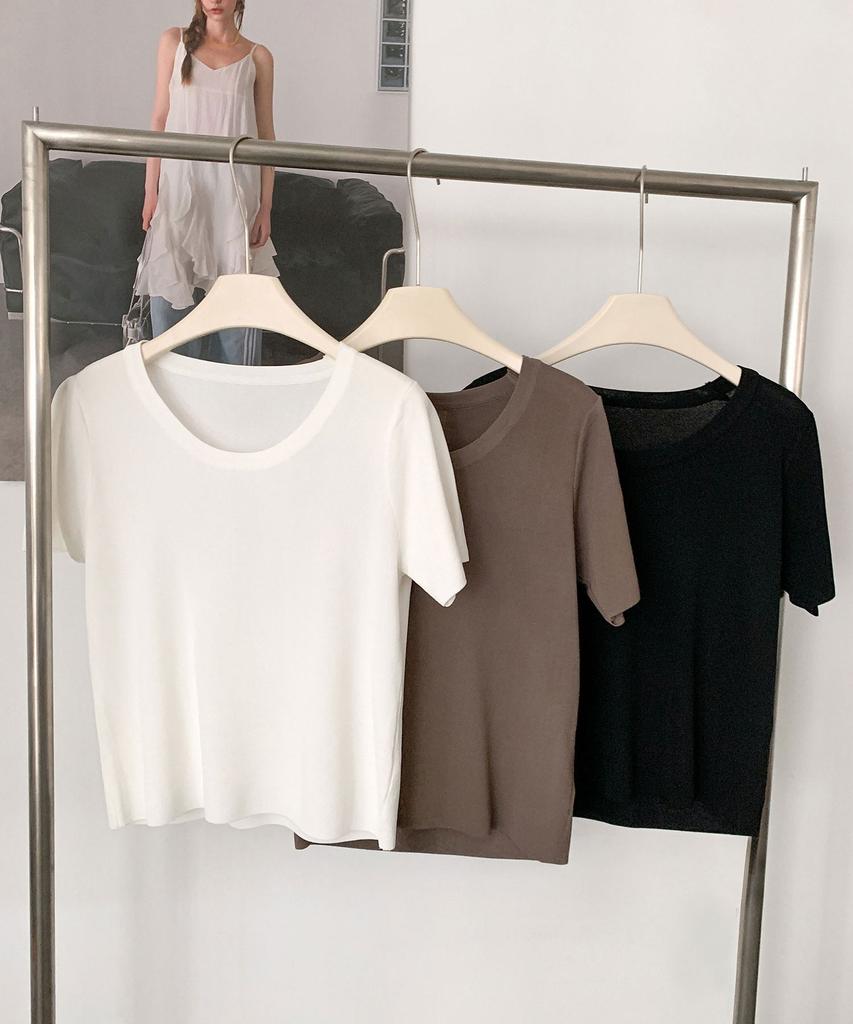 Baseukala Basic Round Ribbed Short Sleeve Knit (3Colors)