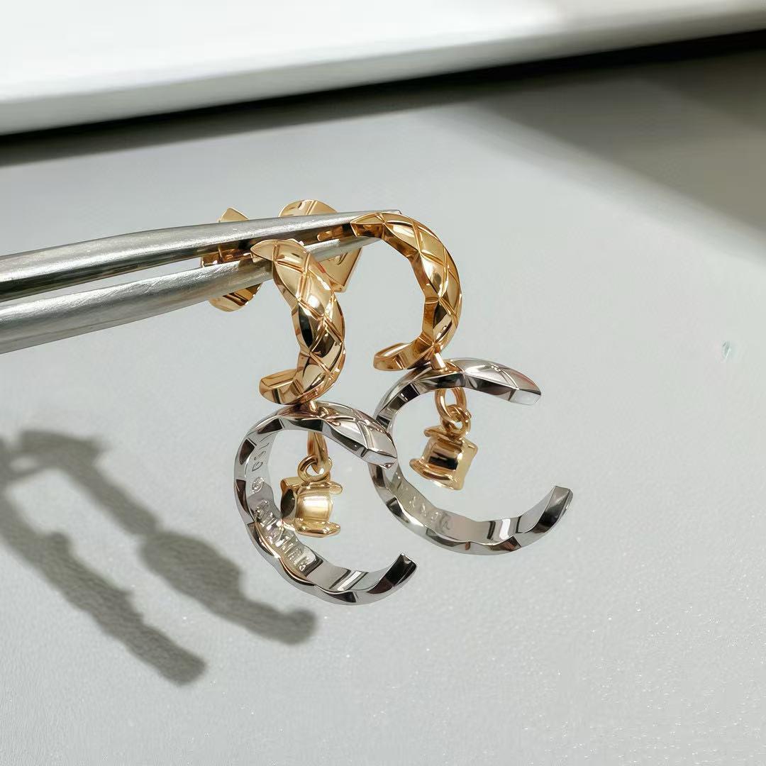 Double Color Rhombus Moon Earrings - Rose Gold Women s Studs