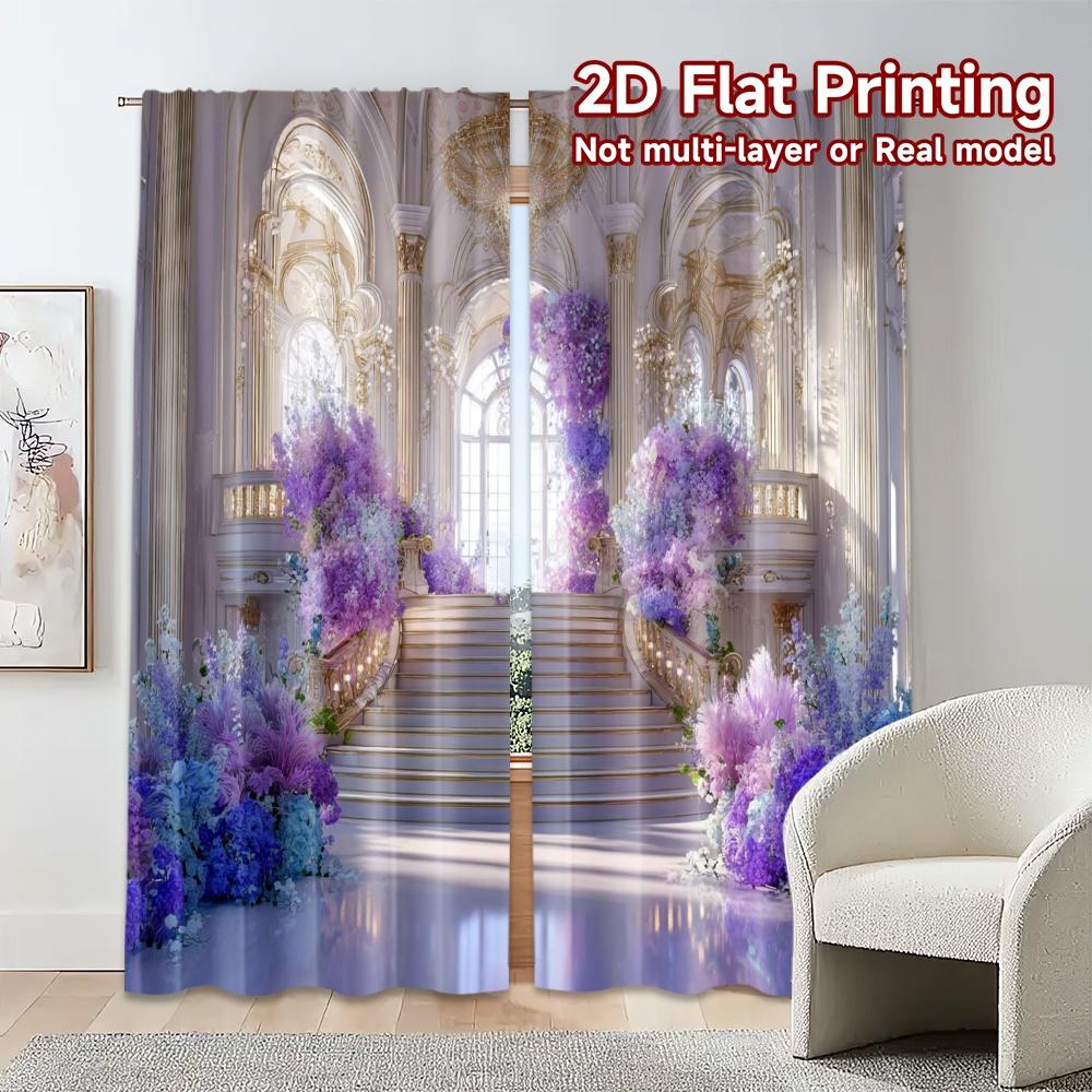 2pcs, 2D FLAT PRINTING Curtains (Without Rod) Lavender Ballroom Popular Pattern Curtains Durable Polyester Curtains Gifts Use