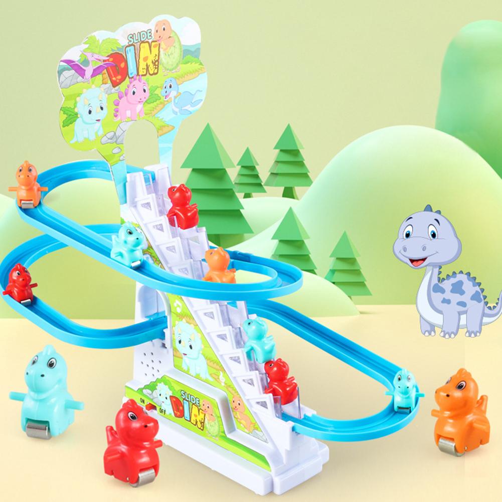 Assembly Design Animals Stair Climbing Toy Electric Track Slide Toys Early Education Electric Dinosaur Stair Toy for Boys Girls