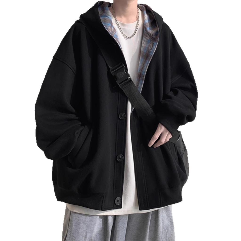 A Set of Teenage Men's Clothing Is Matched with a Ruffian Handsome Splicing Hooded Sweater, and the Men's Trend Is Loose.