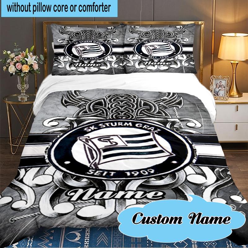 Custom Name Sturm Graz Crest Emblem Bedding Set 3pcs, Bedding Set Including 1pc Duvet Cover And 2pcs Pillowcases for Bedroom, Dormitory Gift